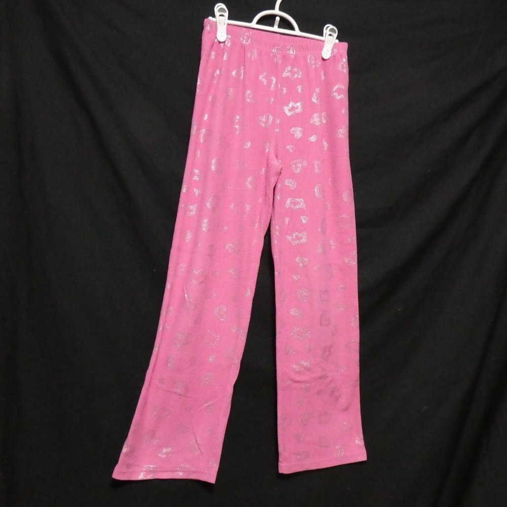 GEORGE, large (14/16) pink fleece pants, silver heart print, GUC